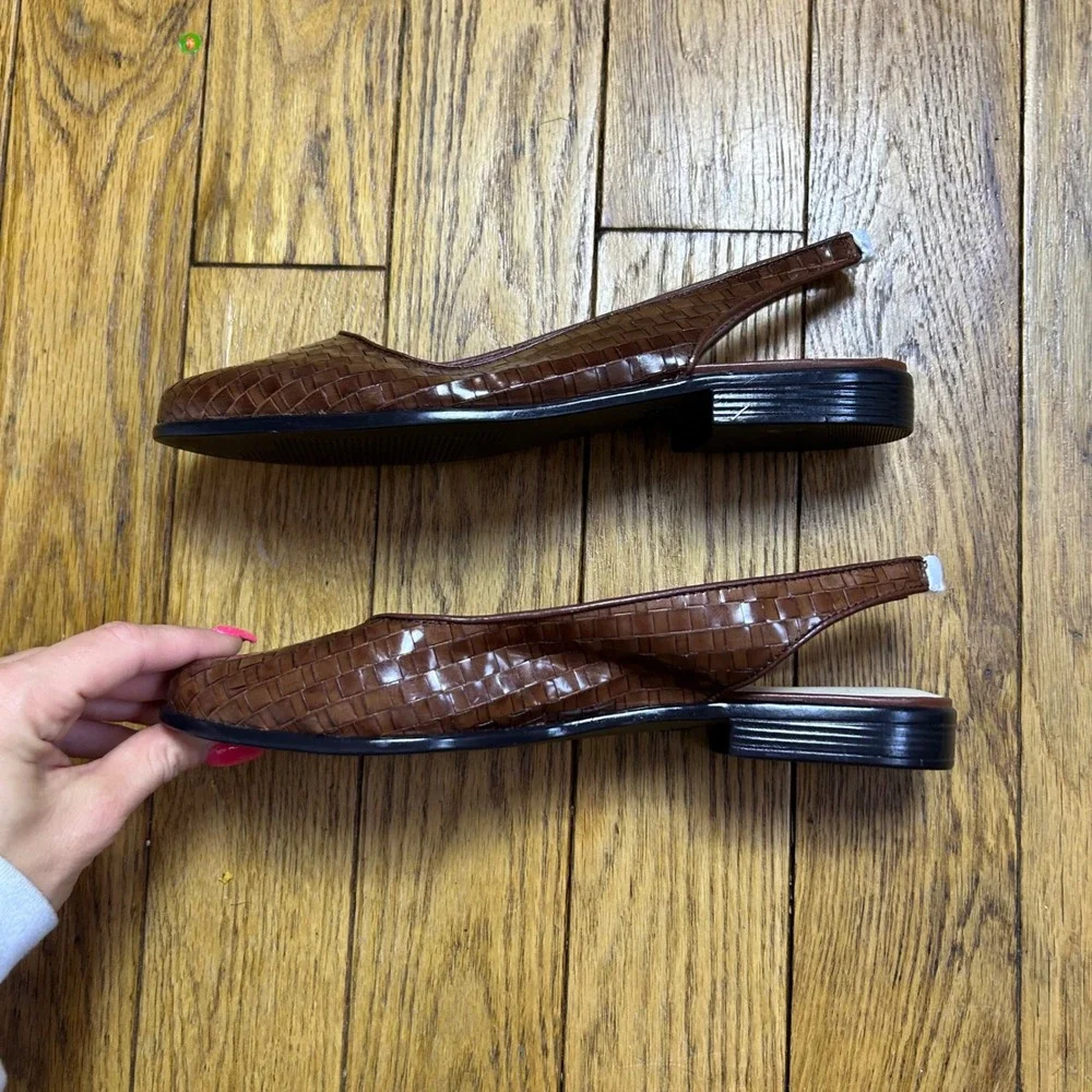 Trotters Womens Brown Woven Leather Slingback Flats Pointed Toe Shoes 9.5M